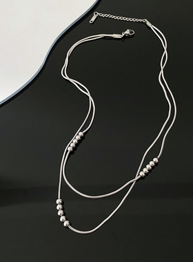 项链女简约钛钢复古转运珠子高级感设计感18K金潮流锁骨链装饰链