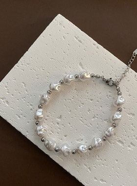 巴洛克仿珍珠钛钢不易掉色手链女式轻奢欧美时尚设计高级新款手饰