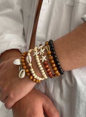 欧美精品饰品 贝壳海星新款六件套男手链 百搭时尚沙滩风手饰配饰