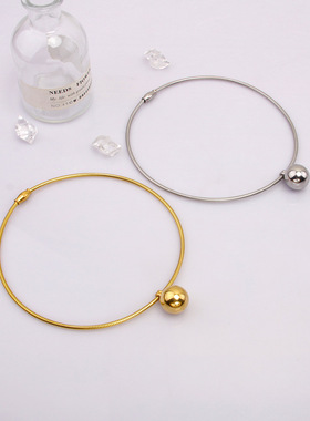 欧美小众设计少女风钛钢金属圆球吊坠项链时尚高品质项圈锁骨链女