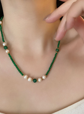 新中式玛瑙珍珠项链女2025新款爆款转运珠颈链轻奢小众设计锁骨链