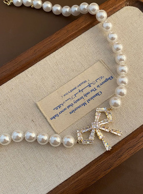 优雅淡水珍珠锆石项链轻奢气质蝴蝶结锁骨链个性简约小众清新爆款