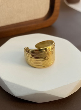 欧美时尚拉丝不锈钢戒指个性小众设计感开口钛钢手饰女高级感饰品