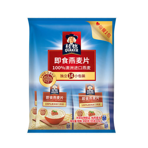 桂格即食燕麦片490g*1袋独立小包装冲饮原味便携装早餐麦片代餐 - 图0