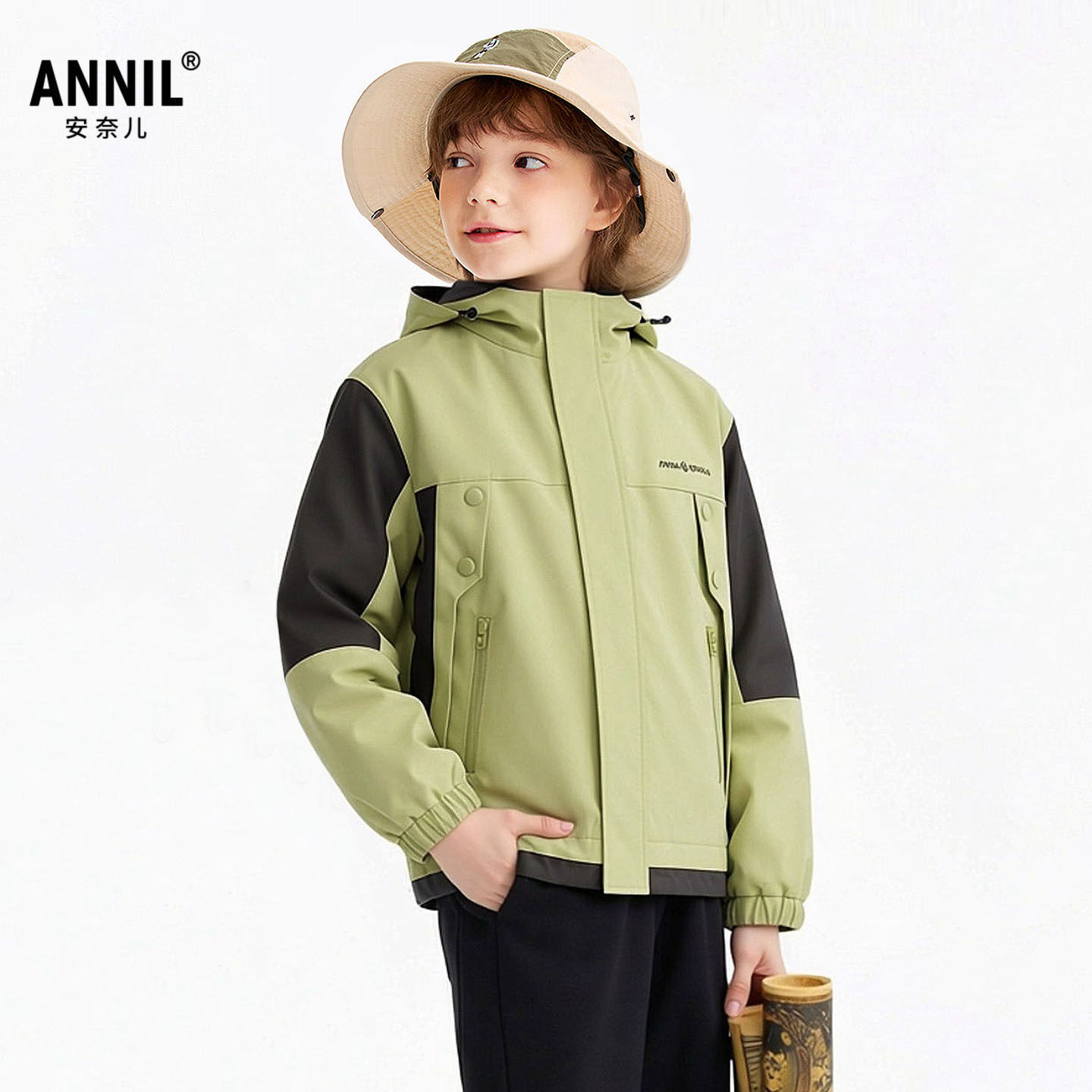安奈儿童装男童女童带帽夹克风衣外套2026春新款休闲运动双层上衣,淘宝优惠券,粉丝福利购,淘宝优惠卷