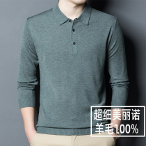 Romon wool sweatshirt male 100 pure wool over neckline for spring and autumn slim in middle-aged half fine spinning T-shirt collar knit bottom sweater