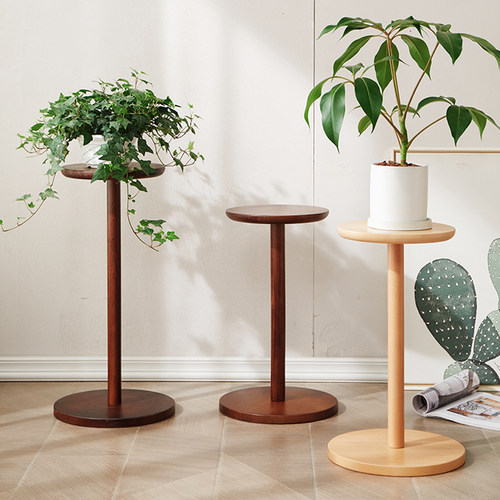 客厅花架实木花架子单个置物架创意落地式简约阳台玄关花盆植物架 - 图3