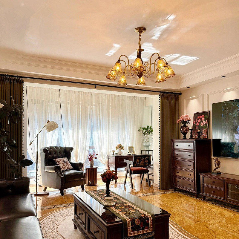 全铜法式中古客厅吊灯新款美式复古实木美拉德主卧室房间餐厅灯具,淘宝优惠券,粉丝福利购,淘宝优惠卷