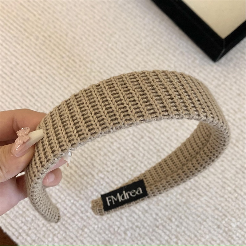 秋冬毛线手工复古学院少女宽版发箍简约针织大肠发圈丸子头发饰 - 图2