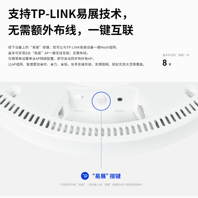 【Wi-Fi7】TP-LINK超千兆无线AP吸顶式路由器全屋覆盖WIFI7家用2.5G大功率PoE供电TL-7AP5100HC-PoE/DC易展版 - 图2