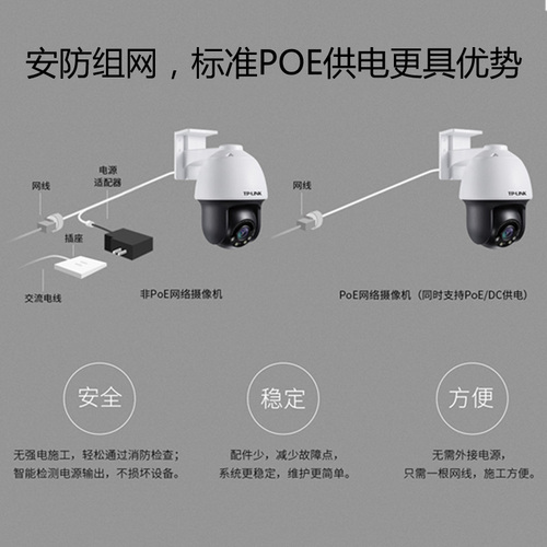 TP-LINK普联400万网络监控摄像头PoE供电暗夜全彩夜视室外球机2K声光报警360度手机APP双向语音TL-IPC642P