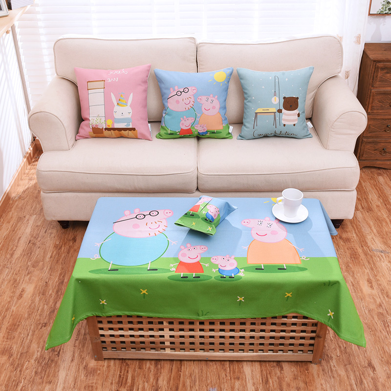 卡通儿童餐桌布棉麻布艺台布长方形茶几布幼儿园书桌圆桌盖巾布 - 图1