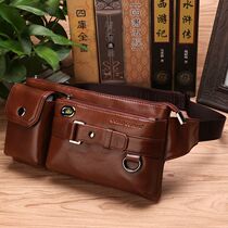 Casual Genuine Leather Pocket Head Layer Cow Leather Purse Strings Mens Chest Bag Sports Bag Bike Bike Bag Men Bag Mobile Phone Multifunction Bag