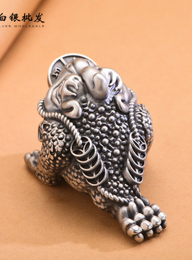 三足金蟾茶宠小摆件精品999纯银手把件文玩创意茶台茶具配件可养