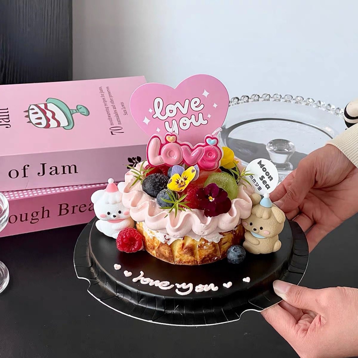 214网红情人节卡通修狗蛋糕装饰摆件粉色love蜡烛情侣告白装扮,淘宝优惠券,粉丝福利购,淘宝优惠卷