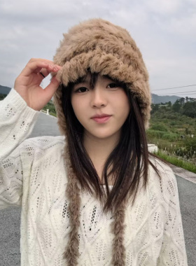 冬季女款毛绒包头冷帽护耳显脸小