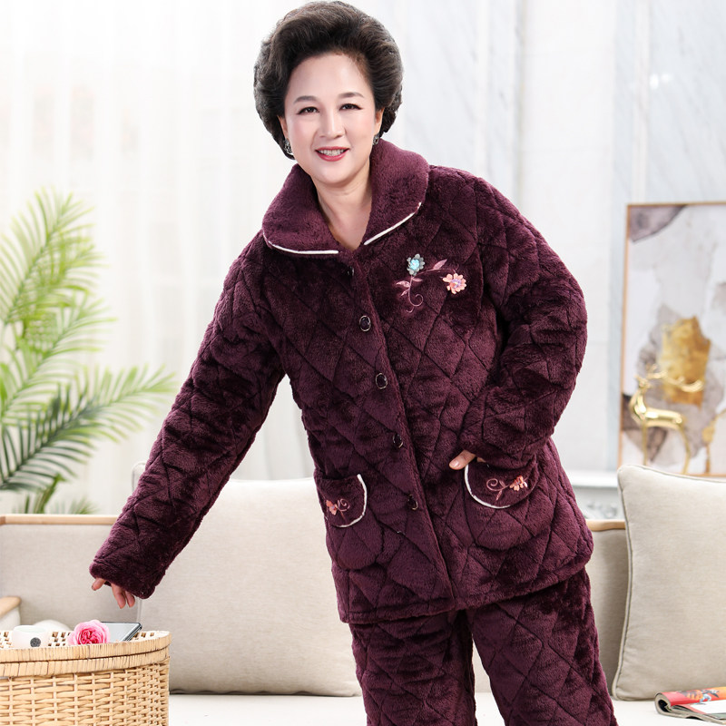 女秋冬季加绒珊瑚绒夹棉 尊凡世家睡衣/家居服套装