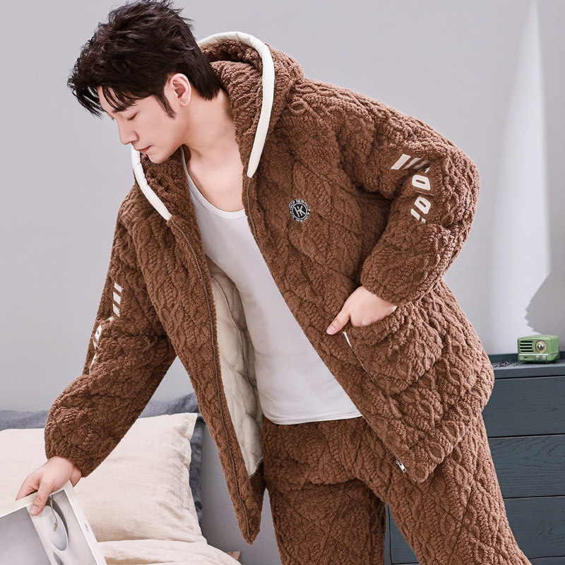 2025连帽新款秋冬季男士睡衣加厚加绒珊瑚绒三层夹棉家居服冬天款,淘宝优惠券,粉丝福利购,淘宝优惠卷