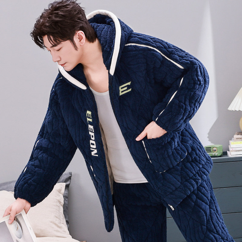 2025连帽新款秋冬季男士睡衣加厚加绒珊瑚绒三层夹棉家居服冬天款,淘宝优惠券,粉丝福利购,淘宝优惠卷