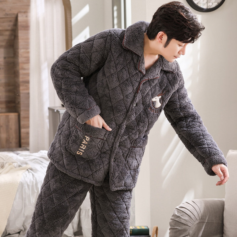 男士冬季三层加绒珊瑚绒秋冬款睡衣 尊凡世家睡衣/家居服套装