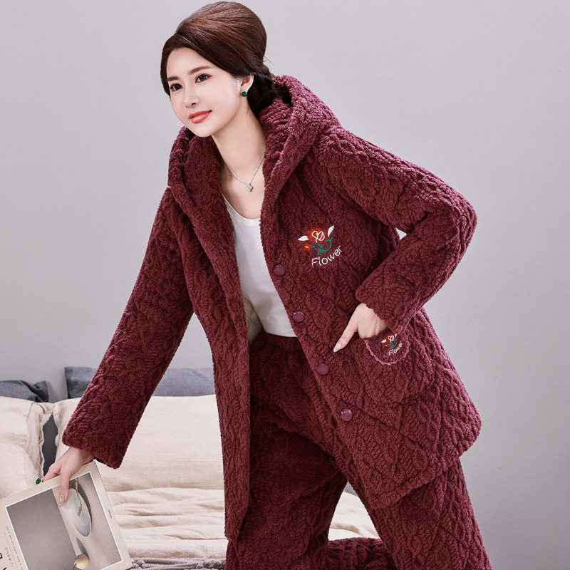 女士睡衣三层夹棉加绒加厚保暖秋冬季中老年妈妈珊瑚绒家居服套装,淘宝优惠券,粉丝福利购,淘宝优惠卷