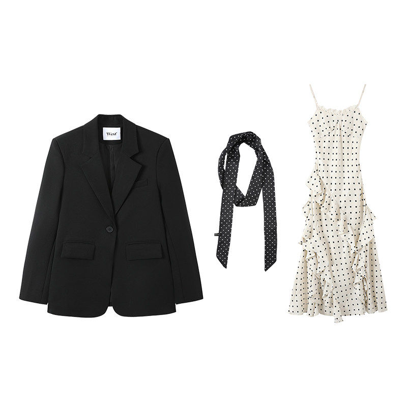 【妧雪呀】WESTAYONE 波点连衣裙女春夏显瘦通勤高级感+黑色西装
