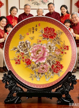 厦门漆线雕玉堂富贵真金箔摆件