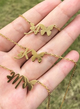 necklace women不锈钢项链蝴蝶爱心字母吊坠高级感锁骨链钛钢项链