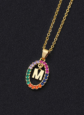 字母项链弘珍饰品不锈钢吊坠锆石