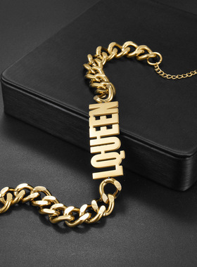 Customized name  bracelet 个性名字定 制英文字母宽链条古巴链