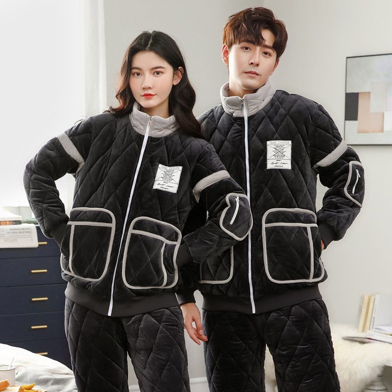 情侣冬季情侣款法兰绒三层夹棉睡衣 辉尔雅睡衣/家居服套装