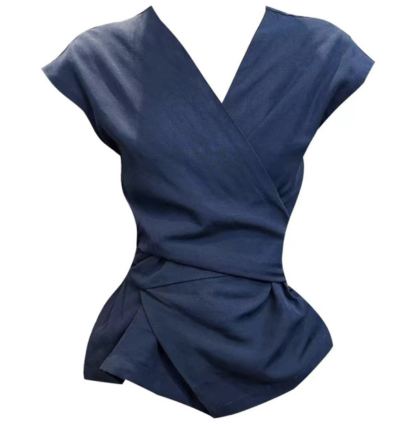 French cross V-neck waist slimming shirt for women