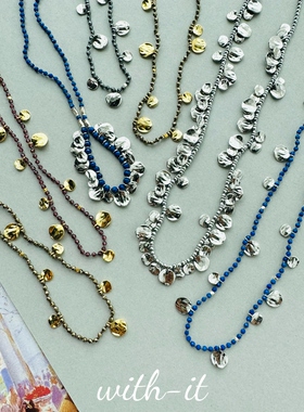 whit it黄铁矿青金石迷你闪闪吊坠长项链手工编织款镀金锤痕258