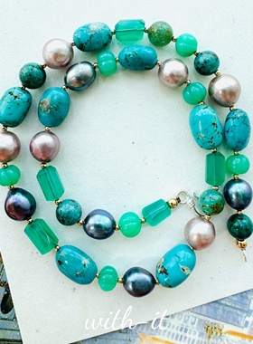 with it绿松石巴洛克大珍珠项链珠宝绿玛瑙宫廷珠宝珠串意大利223