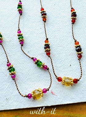with it彩宝手工编织项链珠串石榴石拉长黄水晶意大利风锁骨链196