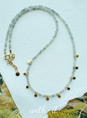 with it拉长石项链迷你锁骨链闪闪细珠串法式吊坠叠戴半宝石140