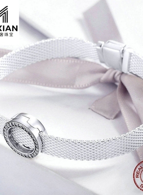 美汝仙  新款diy手链配件s925纯银串珠圆形白色镶锆石scx101