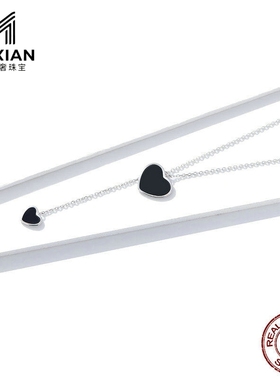 美汝仙 原创时尚大小黑色爱心项链女 心形滴油气质锁骨链吊坠