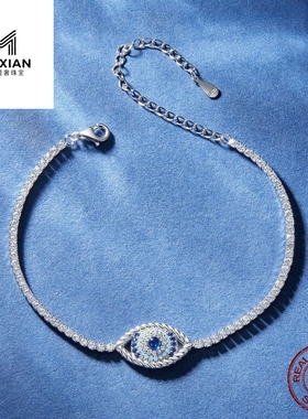 MRUXIAN 纯银恶魔之眼手链镀白金锆石欧珀守护轻奢高级感原创设计