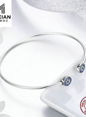 美汝仙 艾芙 欧美新款手链手镯璀璨蓝色眼睛镶锆石S925纯银