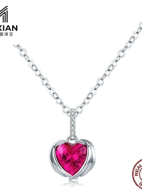 美汝仙 纯银项链红色心形时尚简约项饰原创s925银项饰