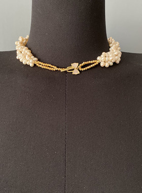 L.RUBY淡水珍珠多层拼接蝴蝶项链