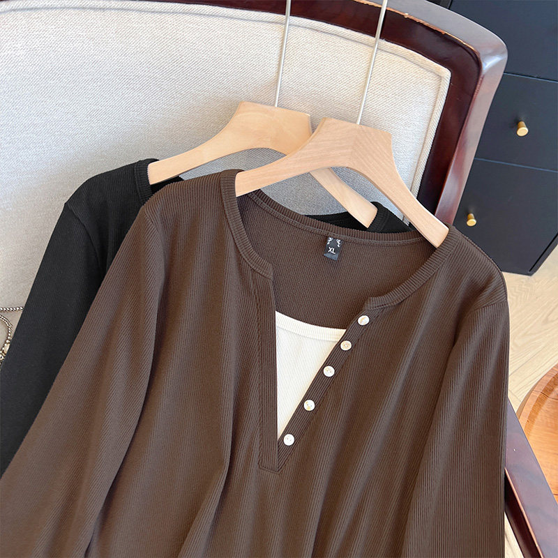 大码胖mm巨好看上衣春装新款假两件正肩宽松遮肚显瘦女装漂亮T恤,淘宝优惠券,粉丝福利购,淘宝优惠卷