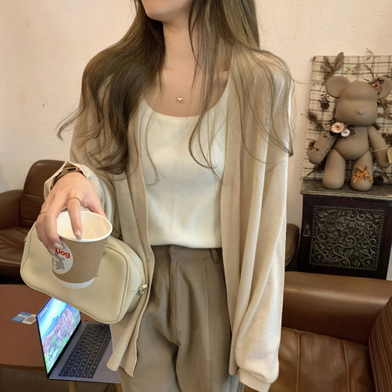 小外搭罩衫开衫大码胖mm200斤初秋薄外套百搭韩版温柔风针织女装 - 图0