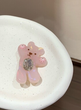 糖果色水钻挥手泰迪熊果冻色招手小熊发夹女侧边夹刘海夹子头发饰