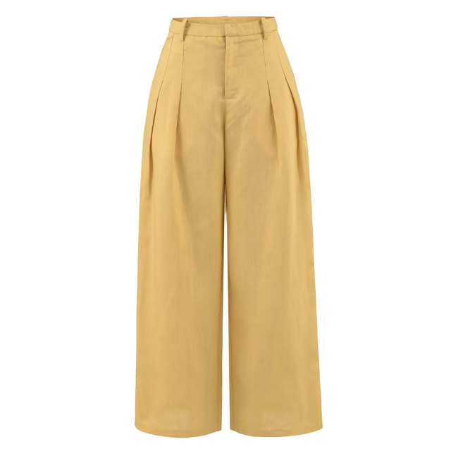 MianCun lazy style pleated pocket high waist wide leg pants summer new thin trousers loose casual pants for women