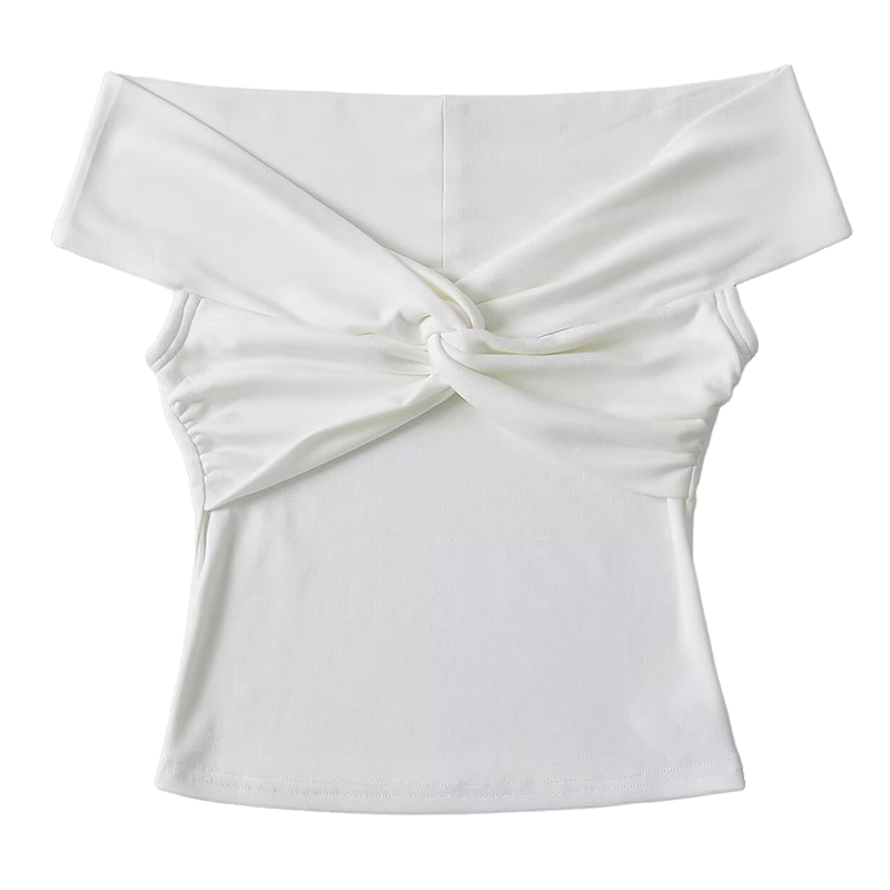 美式褶皱扭结堆叠感短袖T恤女一字肩纯欲辣妹设计感修身舒适上衣,淘宝优惠券,粉丝福利购,淘宝优惠卷