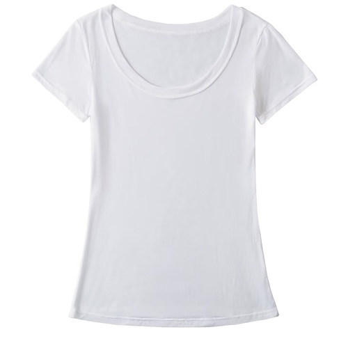 基础款休闲大U领宽松T恤女夏薄款正肩短袖白色设计感小众显瘦上衣 - 图3