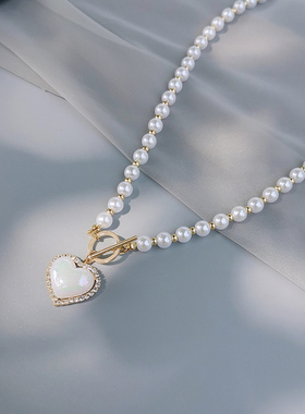 高级感甜酷爱心珍珠项链女夏颈链