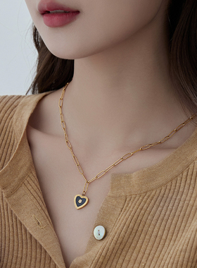 钛钢不掉色爱心毛衣链女秋冬项链